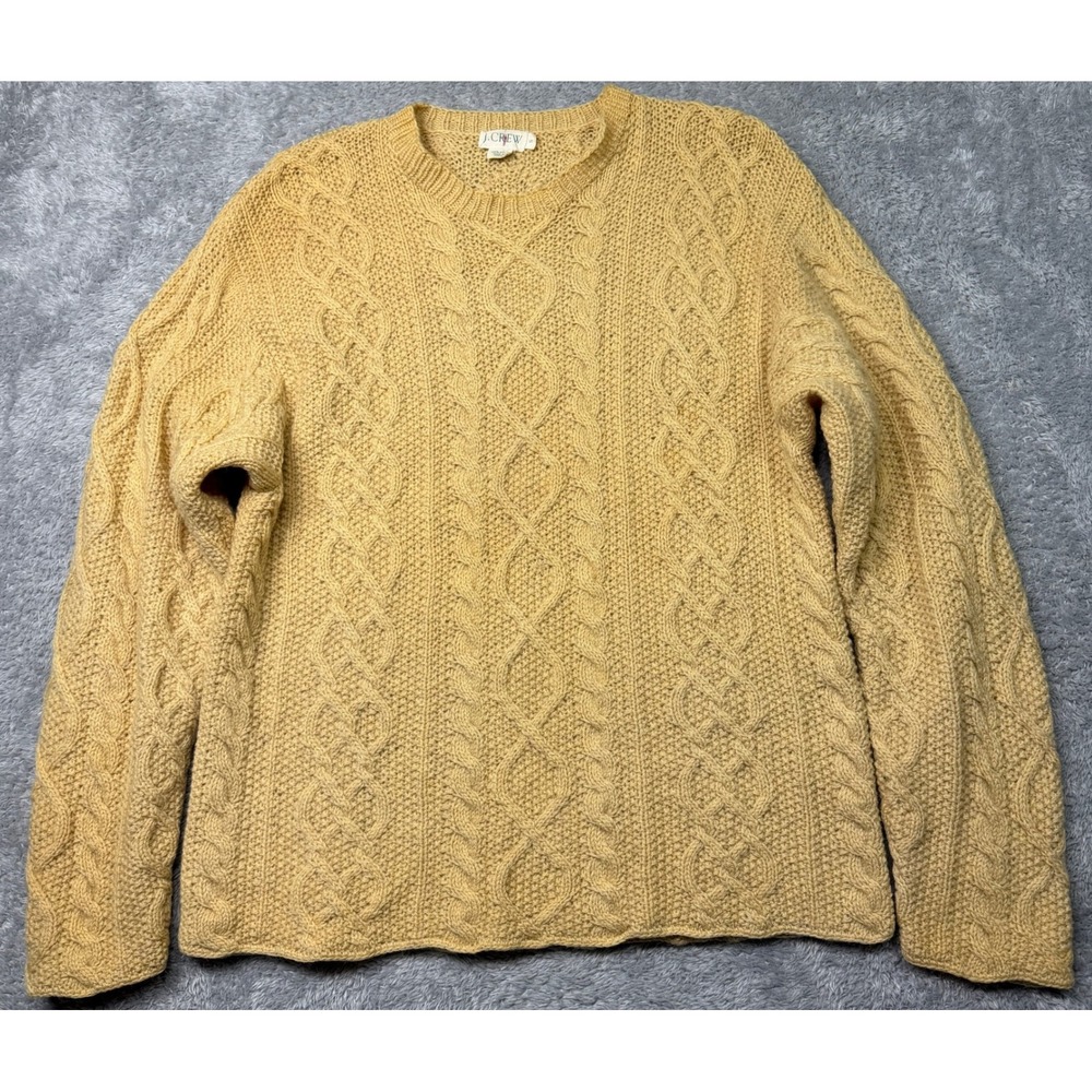 J Crew Sweater Mens S M Tan Oarsman Cable Knit Fisherman Vintage Wool Pull Over